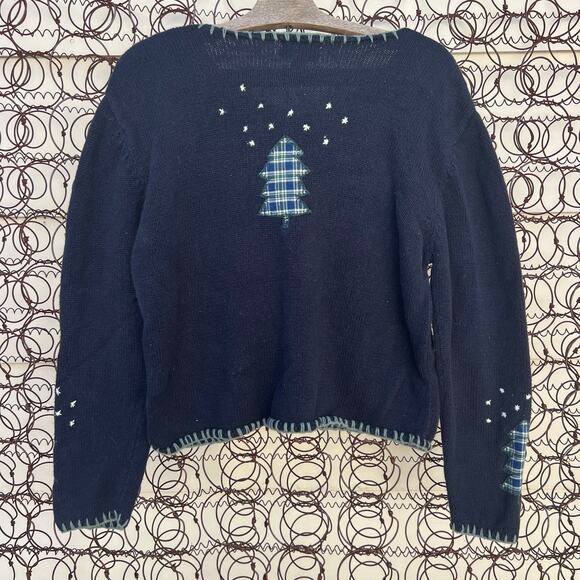 VTG Christopher Banks americana plaid appliqué Christmas tree cardigan sweater - Picture 2 of 7